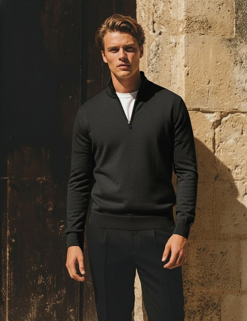 H2H Men's Casual Slim Fit 1/4 Zip up Long Sleeve Pullover Mock Neck Sweater Charcoal US XL/Asia 2XL (KMOSWL021) - Image 3